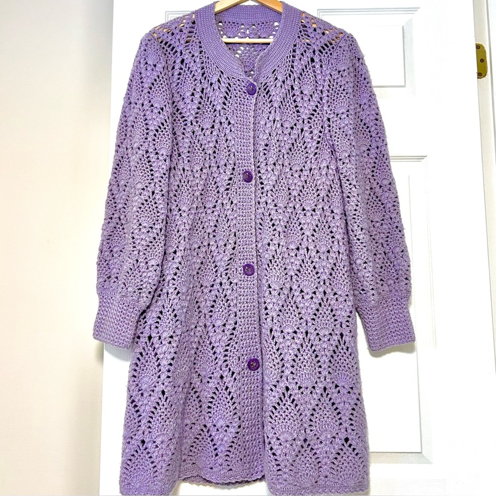Crochet Long Line Cardigan Lavender